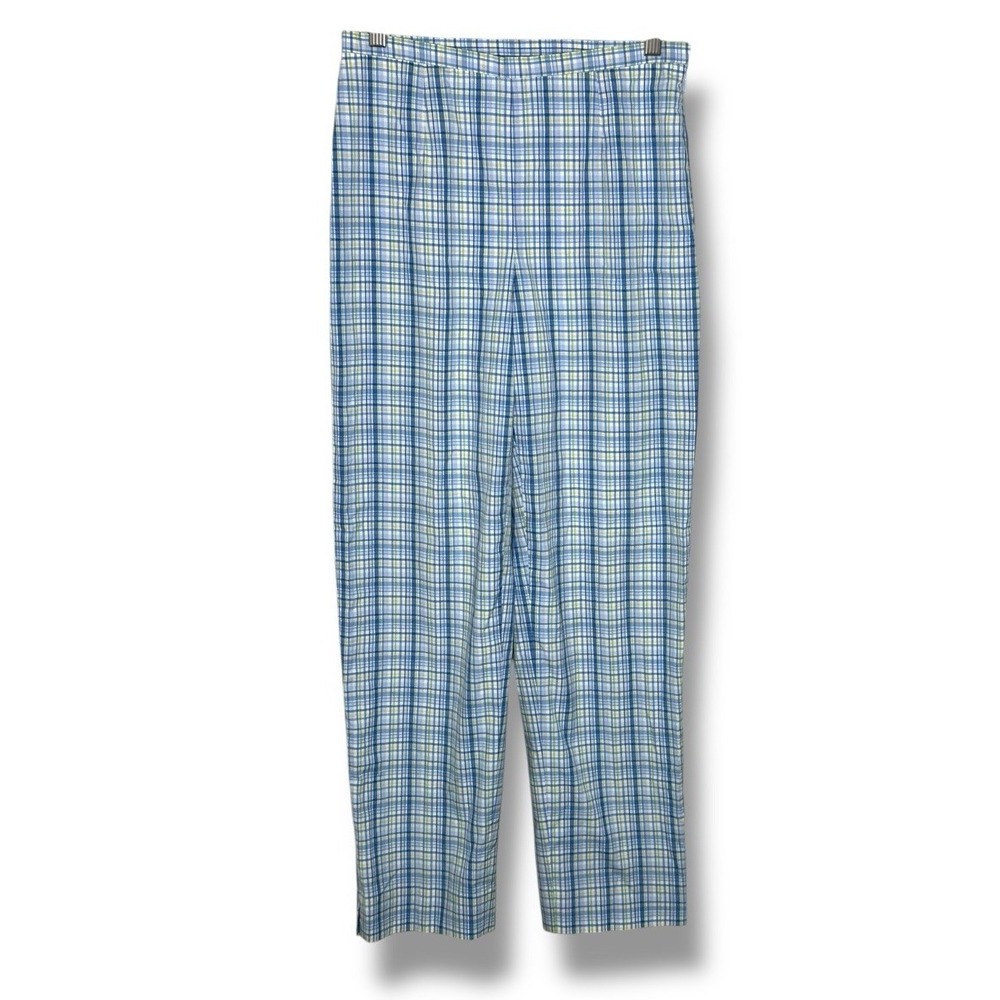 Brooks Brothers 346 Trousers 2 Blue Plaid Cotton Lined Straight Leg Ankle Slit